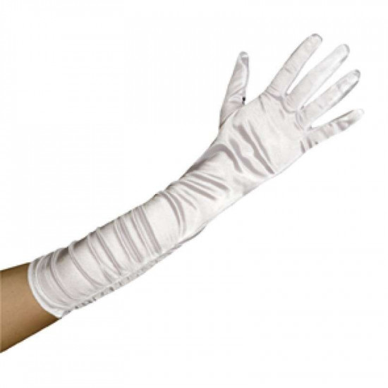 Γάντια Λευκά Σατέν Με Σούρα 45εκ