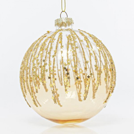 Μπάλα Γυάλινη Διάφανη με Χρυσό Glitter και Αστεράκια 10cm