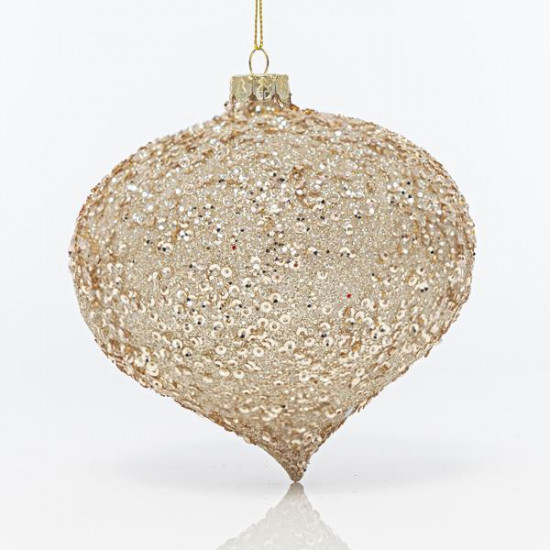 Γυάλινο Στολίδι Κρεμμύδι με Σαμπανί Glitter 12cm