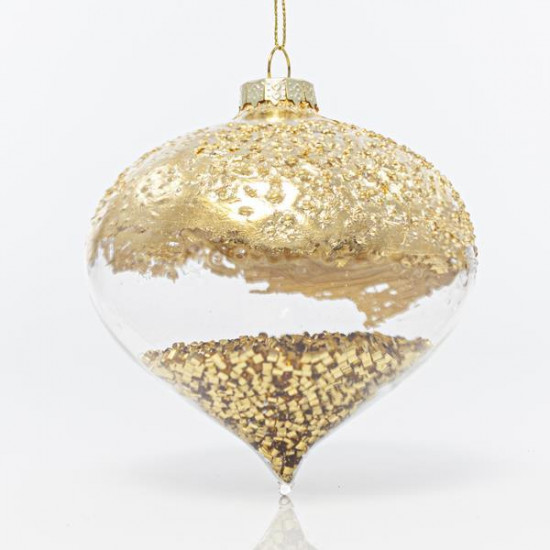 Γυάλινο Στολίδι Κρεμμύδι Διάφανο με Χρυσό και Χρυσές Χάντρες 10cm