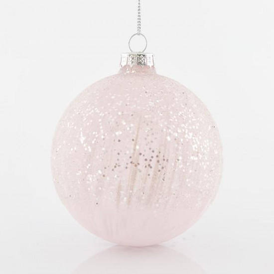Μπάλα Γυάλινη Ροζ με Glitter 8cm